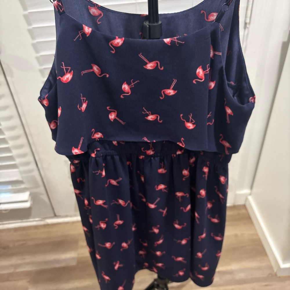 Elle Navy Dress with Pink Flamingo Print